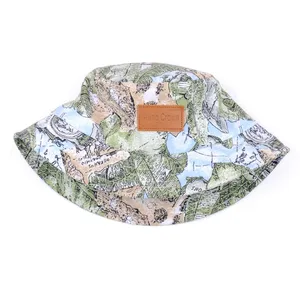 Parche de cuero personalizable, personalizado, estampado completo, Pescador verde, informal, sombrero de cubo, diseñador para mujer