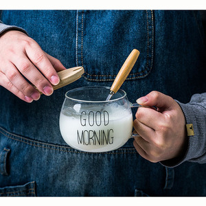 Tazza di vetro con coperchio resistente al calore grande capacità buongiorno trasparente colazione acqua latte caffè tè vino birra produttore - Product Image 2