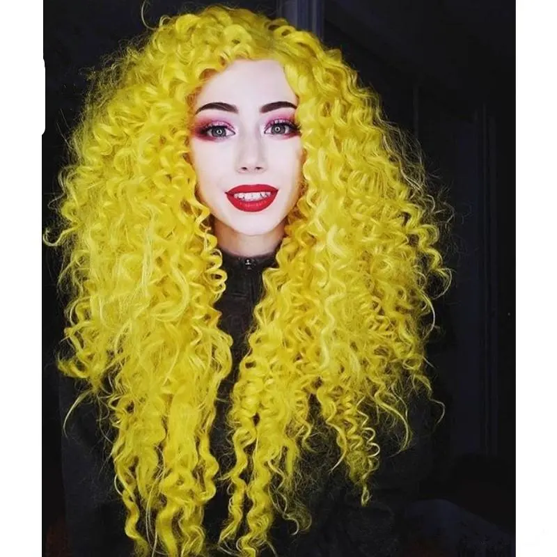 Drops hipping 20 18 Zoll Nagel haut ausgerichtet tief verworrene lockige jungfräuliche rohe brasilia nische Haar Verkäufer Stile Bilder gelbe Spitze Front Perücke