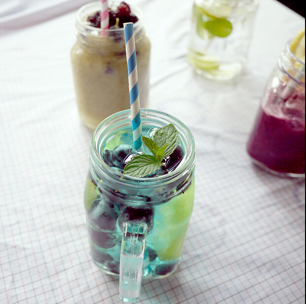 16oz clear embossed logo drinking jar glass mason jars with handle