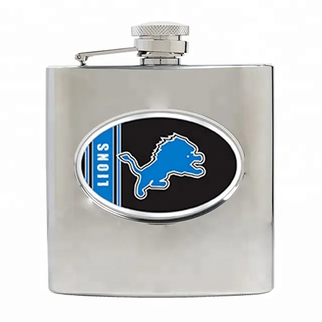 6oz Stainless Steel Labeling Hip Flask With Team Detroit Lions