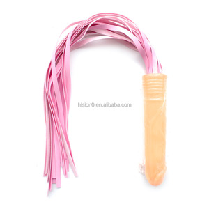 Látigo Sexy de Cuero Rosa Novedoso con Mango de Silicona para Dildo - Product Image 1