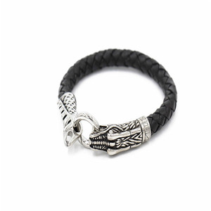 2017 Recién llegado de gemelos de diseño único lobo pulsera de cuero trenzado de acero inoxidable - Product Image 1