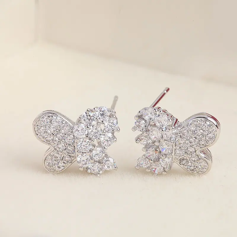 LUOTEEMI Hot New Arrival Micro Pave Crystal Zircon Earrings Elegant Small Size Butterfly Stud Earrings For Women
