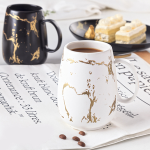 Tazza da Caffè in Gres con Bocca Stretta, Oro Nero Bianco, 17 once, Grande Tazza da Caffè - Product Image 3