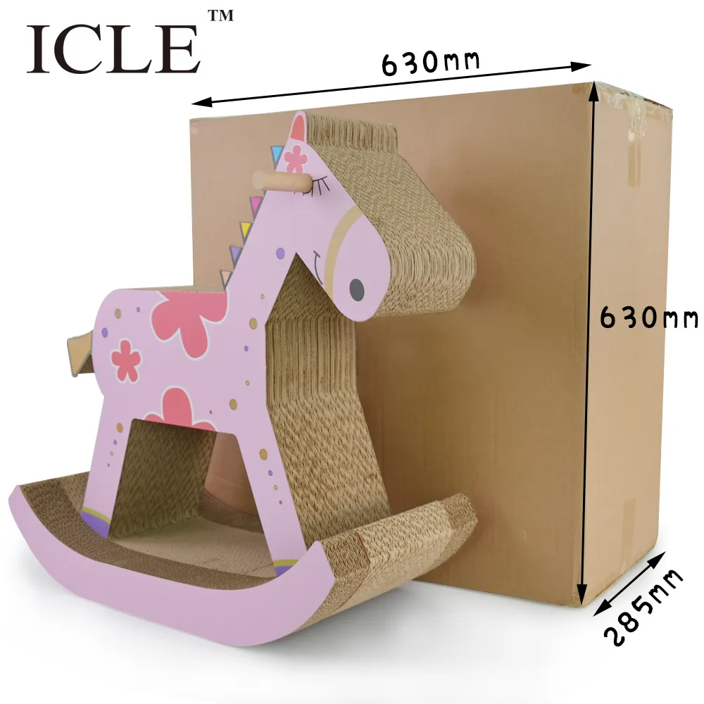 Icle merk Paard-Vormige Recycle Gegolfd Papier Grote Kat Poten Voet-IC-0039-Pink Kartonnen kat Scratcher