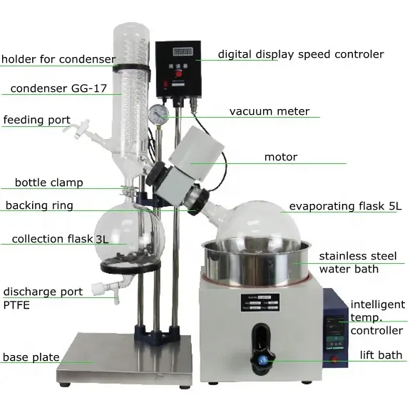 High Quality 5L Mini Lab Rotary Evaporator Cheap Price Home Alcohol Distillation Equipment Manual Lift Used Electric China