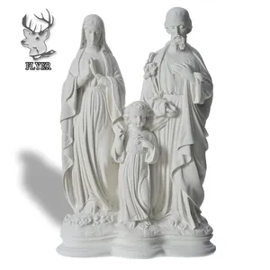Carved white marble stone Catholic religious Holy family statue