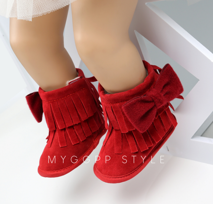 Замшевые Сапоги для новорожденных, зимние сапоги для снега, с бантом сбоку, бабочкой, 2018