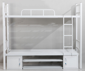 Lit superposé simple en acier blanc Dortoir scolaire Lit superposé double avec armoires de rangement, garde-corps et escaliers - Product Image 3