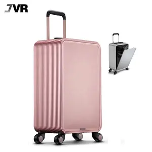 De aluminio de carro de oro rosa frente abierto bolsas de viaje muestra la maleta de equipaje