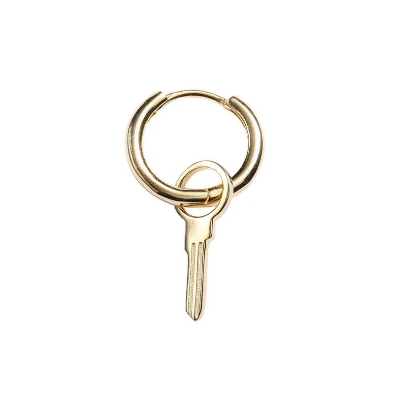 E077E Promotion Single Piece 18K gold dangle key Earrings 925 silver hoop earrings for women