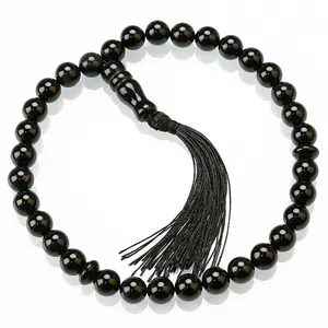 Bracelet de 33 perles du Tasbih musulman, bijou de prière traditionnel, Bracelet de chapelet en Agate noir, 2018