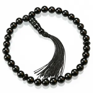 2018 г., популярный мусульманский браслет из 33 бусин Tasbih, браслет из бусин для молитвы, браслет из черного агата