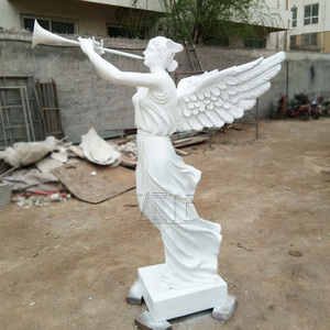 정원 Natural White 대리석 <span class=keywords><strong>Angel</strong></span> 동상 Sculpture 와 나 팔 - Product Image 4