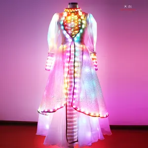 Lumineux de bal de danse robe / blanc de soirée de mariage robe avec Long Train / femmes costumes formels
