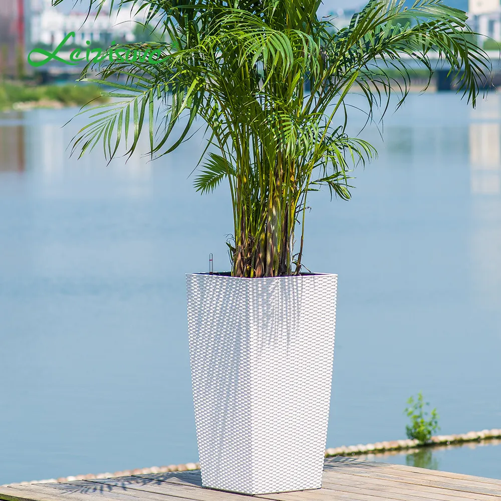 Leizisure Tall Grote Vierkante Rotan Indoor En Outdoor Decoratieve Tuin Planten Planter Potten Vaas Voor Gratis En Bloemen