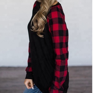 Wholesale Hot Sale Plus 5XL Buffalo Plaid Long Sleeve <strong>T</strong> <strong>Shirts</strong> Top O-Neck Solid Color Body Raglan Tunic <strong>for</strong> <strong>Women</strong> Sublimation - Product Image 5