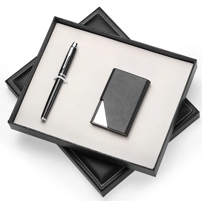 Genuine Leather Executive Gift Set - Business Card Case and Pen