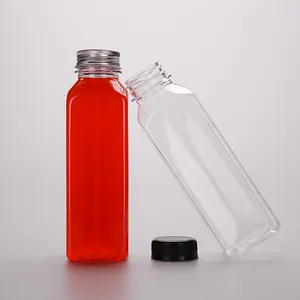 Plastic Drinking Bottles Wholesale 250ml 350ml 400ml 500ml Plastic Juice Bottle Disposable Pet Plastic Square Shape Bottle Custom Transparent Bottles