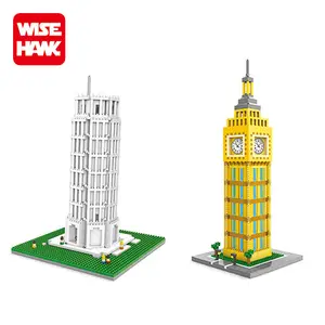 Wisehawk mini tijolo famosa arquitetura, perna, torre de pisa, brinquedo, blocos de educação