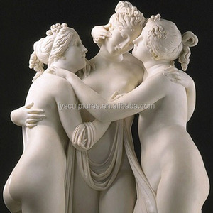 Statue de sœur en pierre naturelle, célèbre figure de déesse, trois gracieux féminine, sculpture en marbre chair - Product Image 6