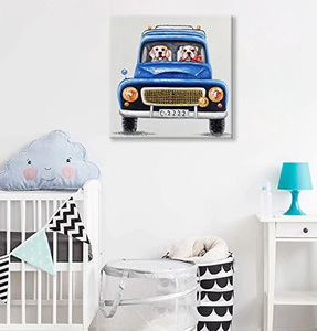 ภาพพิมพ์ 3 มิติ - ภาพวาดตกแต่งผนัง<span class=keywords><strong>รูป</strong></span>สัตว์แบบ<span class=keywords><strong>วาด</strong></span>มือ ภาพสุนัขในรถ งานศิลปะบนผ้าใบสำหรับพิมพ์สำหรับห้องเด็ก - Product Image 2