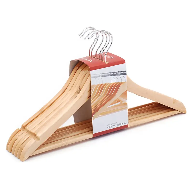LINDON-colgador de ropa de madera para supermercado, paquete de 6 unidades, barato, comercial, con barra