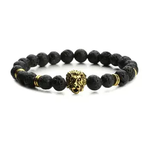 Natural lava beads bracelet new fashion men's beads volcanic stone jewelry energy yoga lion beaded bracelet