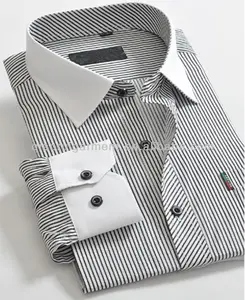 OEM Men's CVC White Collar and Cuff Striped Business Dress Shirts
