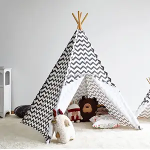 Tenda Teepee Dalam Ruangan untuk Balita, Tenda Ruang Bermain Bayi Baru Lahir Kanvas Chevron Tenda Teepee untuk Anak Perempuan dan Laki-laki Hadiah Natal