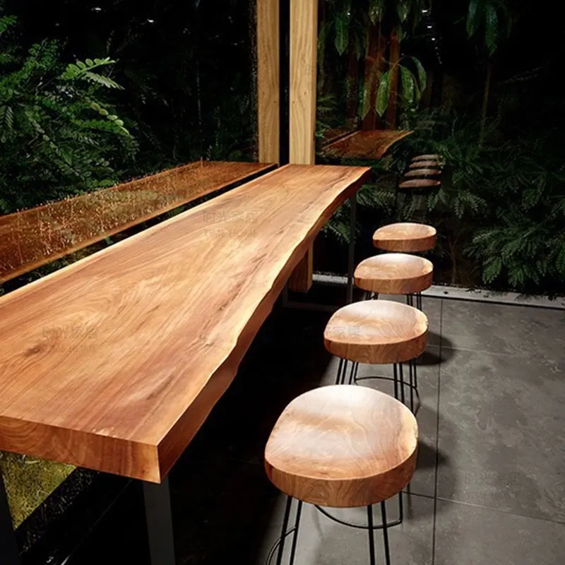 Restaurant Furniture Bar Table Live Edge Dining Table Customized Design Wood Top And Metal Leg