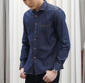 Camicie in Denim <span class=keywords><strong>di</strong></span> Puro Cotone con Tasca sul Petto, Colletto Rovesciato e <span class=keywords><strong>Maniche</strong></span> <span class=keywords><strong>Corte</strong></span> per Uomo, Vendita Calda - Product Image 2