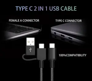 2 In 1 Type C 3A Charging Cable Usb Adapter Usb-c Data Cable PD 60W Fast Charging USB Cable For Mobile Phone