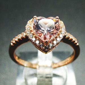 Anello di Fidanzamento in Argento 925 con Morganite Rosa, Set con Fede Nuziale Solitario a Cuore in Oro Rosa, Vendita all'Ingrosso - Product Image 1