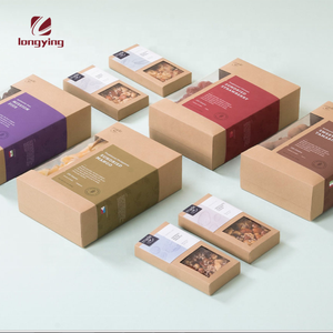 Caixa de presente de papel personalizada marrom em pvc, caixa de presente personalizada com janela transparente suporte para doces/café/nozes caixa de embalagem