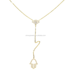 Fabbrica personalizza turco evil eye hamsa hand jewelry lariat pave clear cz splendida collana - Product Image 2
