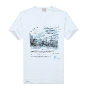 Servicio del OEM con cuello en V Impreso barato Plain White <span class=keywords><strong>T</strong></span> -shirts - Product Image 3