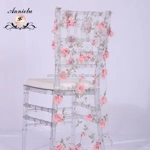 Fancy 3D flower embroidered shaped organza wedding chair cover