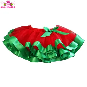 חג המולד ילדים שיפון פלאפי טול Pettiskirt אדום חג המולד בייבי בנות טוטו חצאית עם ירוק סרט לקצץ