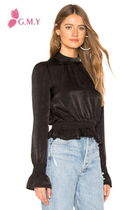 Dobladillo inferior elástico elegante para damas de oficina y mangas Cierre de botón trasero desnudo <span class=keywords><strong>con</strong></span> camisa <span class=keywords><strong>con</strong></span> lazo de ojo de cerradura - Product Image 2
