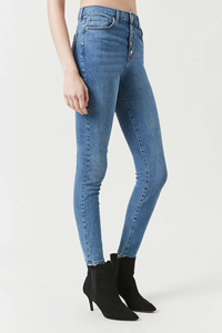 OEM Venta al por mayor China Your Own Brand Jeans Mujeres baratas de tiro alto Botón expuesto Skinny Jeans 015 - Product Image 5