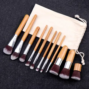 Venta al por mayor <span class=keywords><strong>Brochas</strong></span> De Maquillaje Bambu Kabuki Premium Brush 11PCs Cosmético Mango De Bambú Maquillaje Fan Brushes Set Logotipo Personalizado - Product Image 3