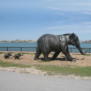 Vida ao ar livre tamanho bronze antigo elefante mãe e filho bebê estátua escultura