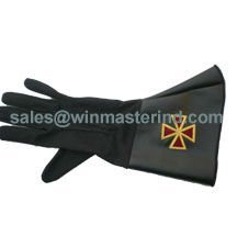 Masonic Regalia Knight Templar ถุงมือหนังนิ่ม,สีดำกากบาทสีแดง - Product Image 2