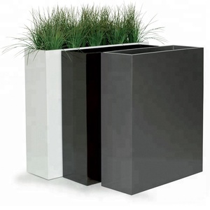 Jardinières rectangulaires en fonte <span class=keywords><strong>de</strong></span> fer <span class=keywords><strong>gris</strong></span> avec revêtement en poudre, grands pots d'extérieur pour plantes - Product Image 4