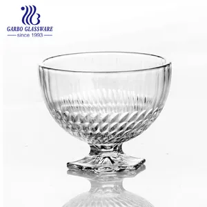 Cristalería de mesa prensada a máquina de alta calidad, taza de vidrio transparente con fondo de cuentas de 3,5 pulgadas, taza de helado de vidrio usada en verano