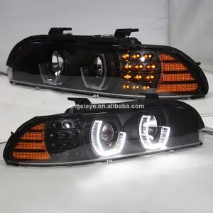 Lampu Kepala untuk BMW E39, Angel Eyes 1995-2003, PERUMAHAN HITAM Reflektor JX