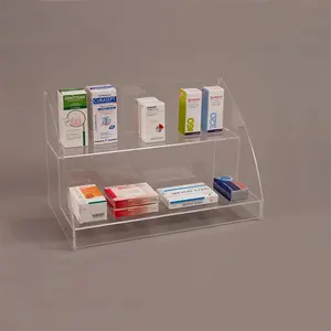 2 niveles de diseño moderno acrílico transparente medicina soporte de exhibición para farmacia uso