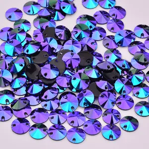 10 12 16 18mm Sewing Purple AB Rhinestone Applique Rivoli Crystal Stone Sew On Resin Gems Flatback Diamond Strass für DIY Crafts